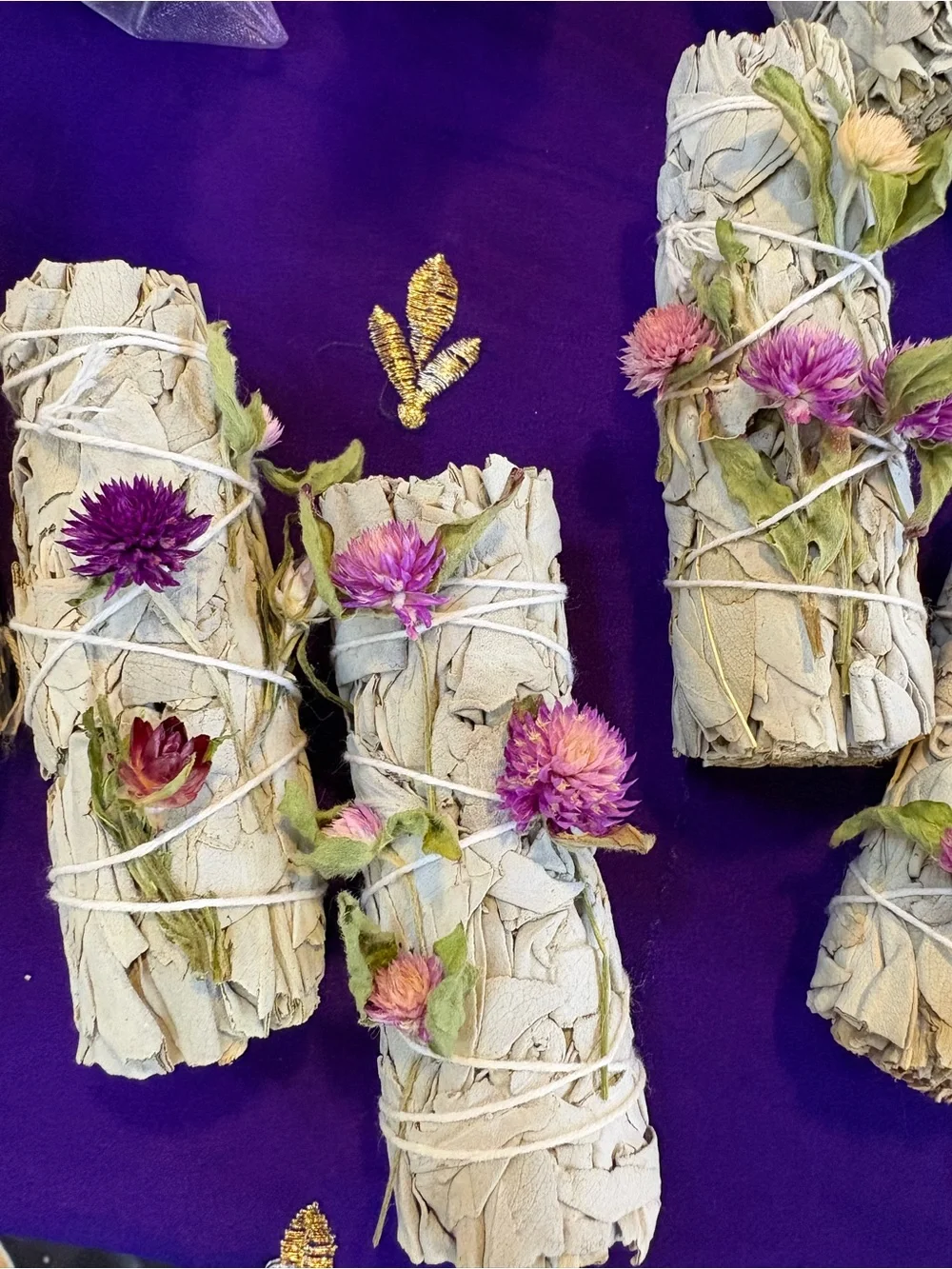 White Sage Bundle Everlasting Dried Flowers Cleansing Floral Sage Smudge Stick